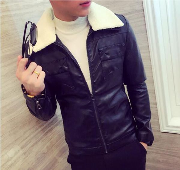 

осень и зима мода европейский и американский новая мода тенденция корейской версии тонкий мужчин с чистым цветом меховой куртки / m-3xl, Black