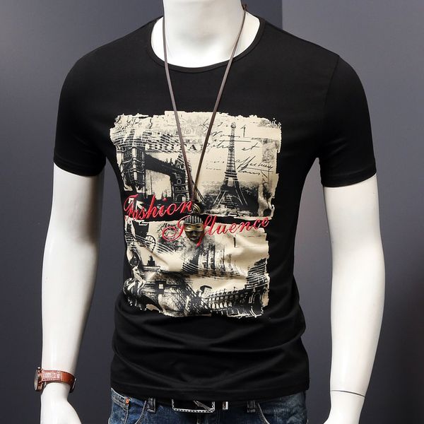 

men short sleeve t shirt fashion print trend t-shirt o neck, White;black