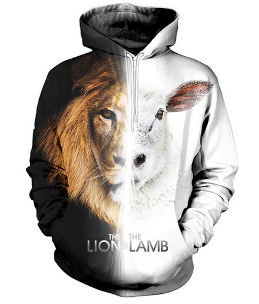 

fashion women/men lion lamb black white harajuku style funny 3d print casual hoodies plus size kk243