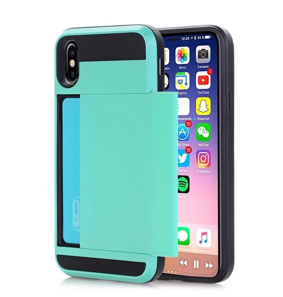 

2018 for iphone 8 designer phone case muliti color options sliding card slot mobile case shockproof hybrid tpu+pc phone case