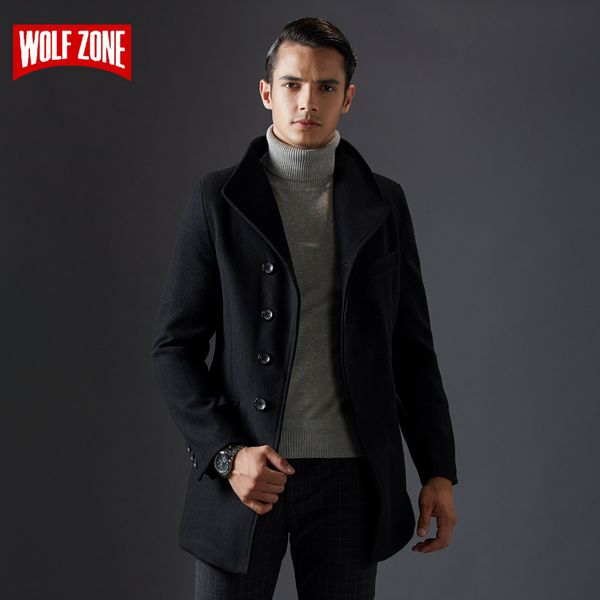 

new winter business casual fashion coat men keep warm mens pure color windbreak overcoat jacket long sections wool trench coats, Black
