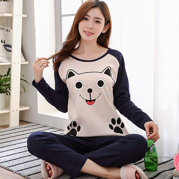 

autumn 2018 winter pajamas women cute cat pink strawberry pijama mujer christmas clothes loungewear plus size pajamas for women, Blue;gray