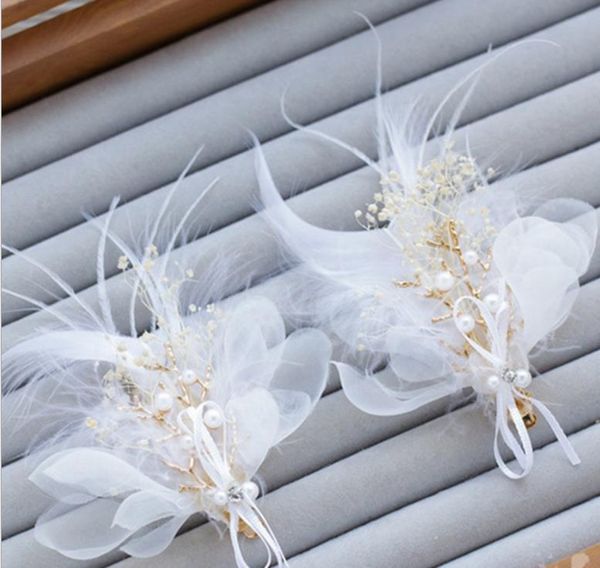 

feather silk yarn flower bride bride headdress flower hair accessories hairpin hairpin, Silver