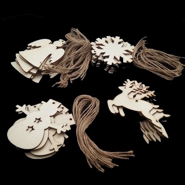 

8x8cm christmas tree ornaments wood chip snowman tree deer socks hanging pendant christmas decoration xmas gift crafts 10 pcs/lot