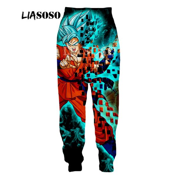 

liasoso new fashion men's women's trousers 3d print anime goku casual cute harajuku loose fitness funny pants a126-7, Black