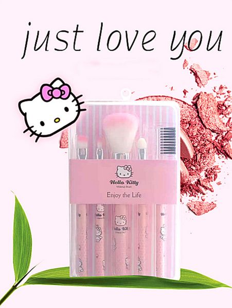 

5pcs set hello kitty makeup brush suit cute box new style xw-1051