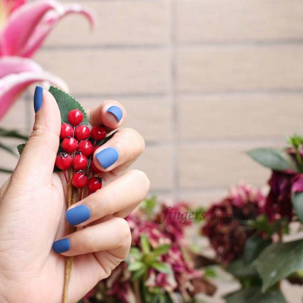 

2018 new fashion women matte candy false nails short round tail deep blue kp521, Red;gold