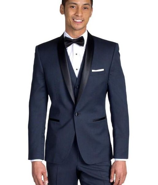 

one button navy blue groom tuxedos shawl lapel groomsmen man suits mens wedding suits (jacket+pants+vest+tie) 394, Black;gray
