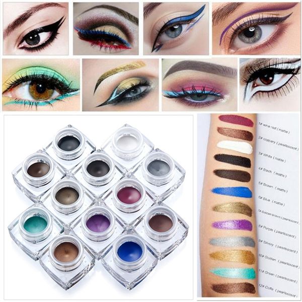 

1pc huamianli brand eyeliner gel long lasting shin shimmer eye liner cream 12 colors waterproof maquiagem eyes makeup