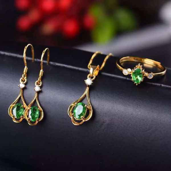 

natural green diopside jewelry set 925 sterling silver jewelry set gemstone woman fashion wedding/party gift, Black