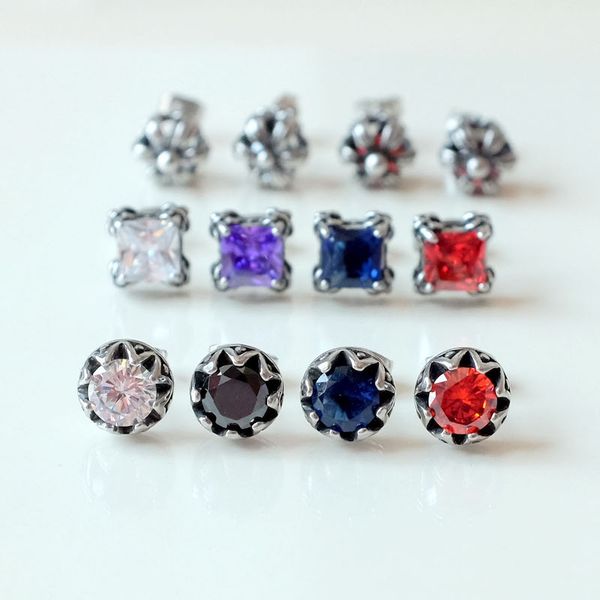 

нержавеющая сталь циркон серьги, корона и квадратные серьги, euroamerican панк уха шпильки для мужчин и женщин, Golden;silver