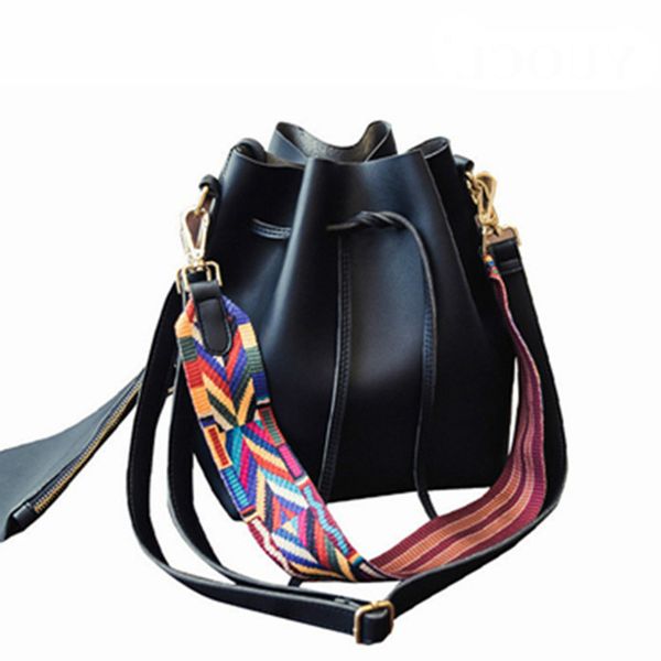 

yuocl 2018 fashion colorful strap bucket bag women high quality pu leather shoulder bag desinger ladies crossbody bags