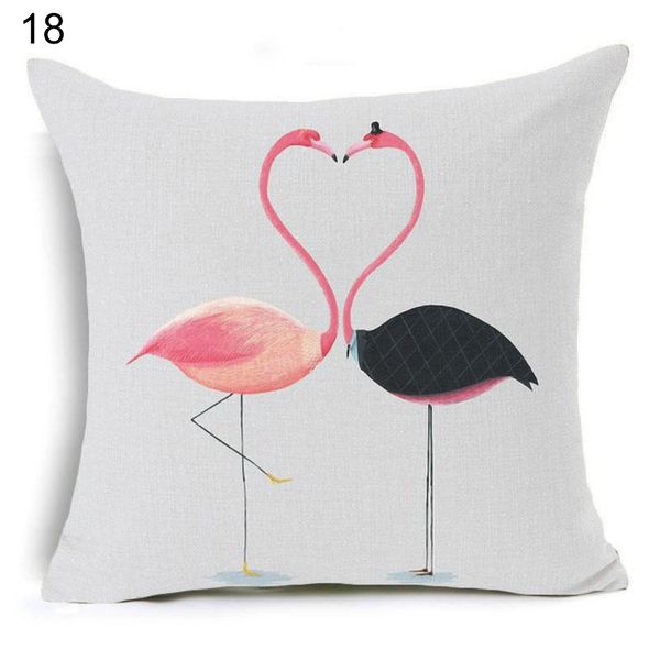 

wholesale-18inch linen flamingo flowers waist cushion pillow case cover home