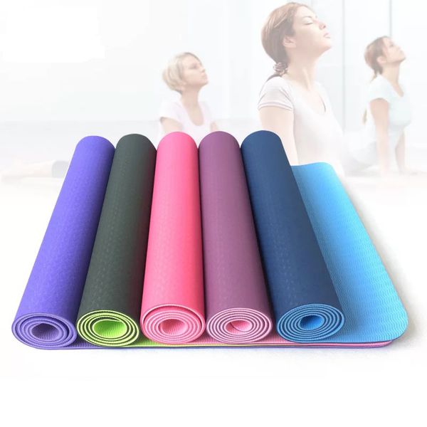 

more longer 183cm*61cm*6mm tpe tapete yoga gym mat double-color and one color lose weight exercise mat fitness yoga