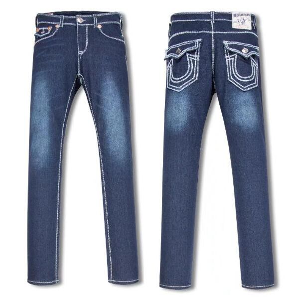 

new mens straight jeans long trousers pants mens true coarse line religion jeans clothes man casual pencil pants blue black denim pants 9588