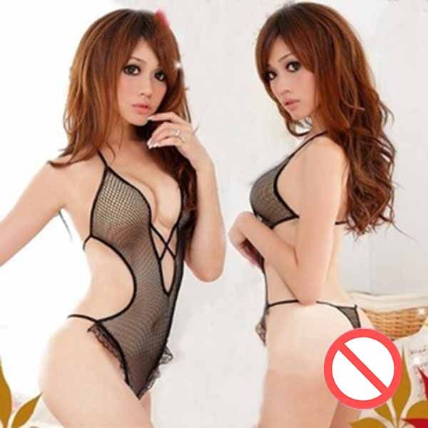 

lingerie female european and american wind lace big chest mm gather bikini perspective three dot mesh, Black