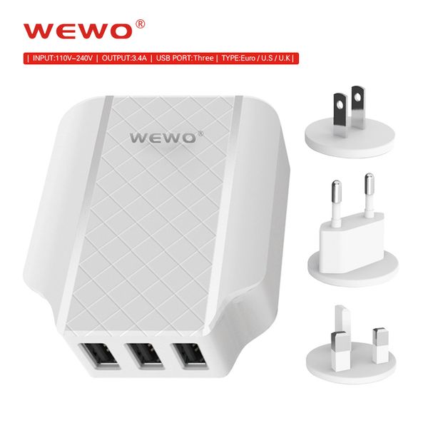 

3.4a fast chargers us eu ek plug 3 ports usb wall charging mobile cell phone charger for iphone 8 x samsung ipad