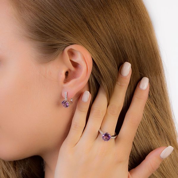 

gem's ballet natural amethyst romantic rings purple clip earrings genuine 925 sterling silver fine jewelry set for women gift, Black