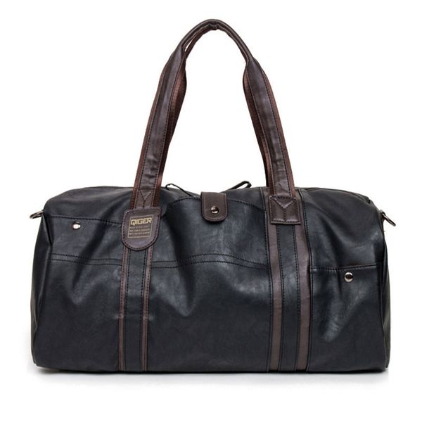 

vintage business large capacity men's travel bag pu leather boston rectangle brown black handle luggage bags sac classic homme