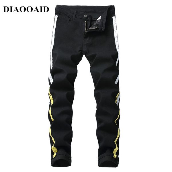

diaooaid new personality men's jeans vintage black color skinny male destroyed ripped trousers broken homme hip hop denim pants, Blue