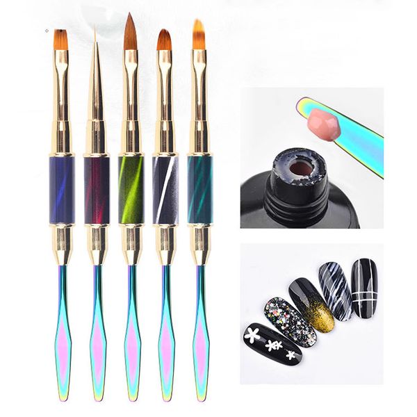 

dual-ended chameleon mixing stick nail painting liner pen gel extension brush cat eye handle manicure nail art tools, Silver;gold