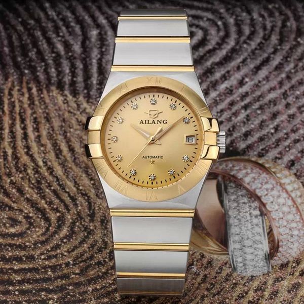 

ailang automatic steel watch business men's men's 100 meters waterproof watch relogio l masculino, Slivery;brown