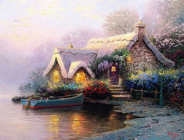 

thomas kinkade lochaven cottage scenery handpainted & hd print landscape art oil painting on canvas office wall art culture multi sizes l181