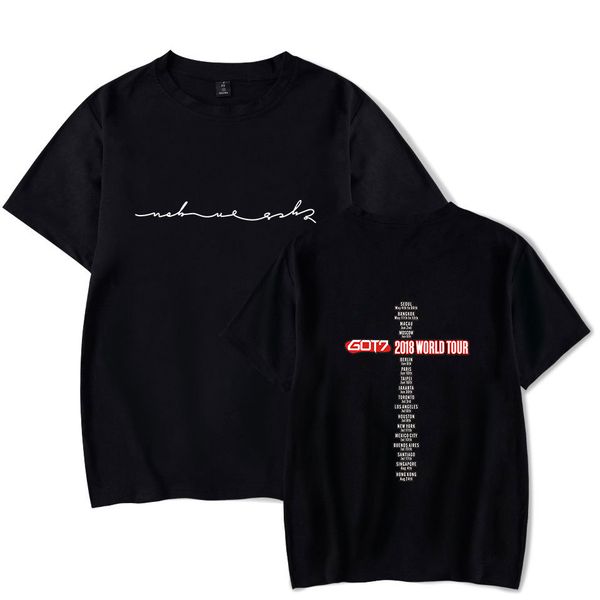 

new kpop got7 2018 world tour eyes on you mark jackson o-neck cotton hip hop tshirt t shirts short sleeve t-shirt, White