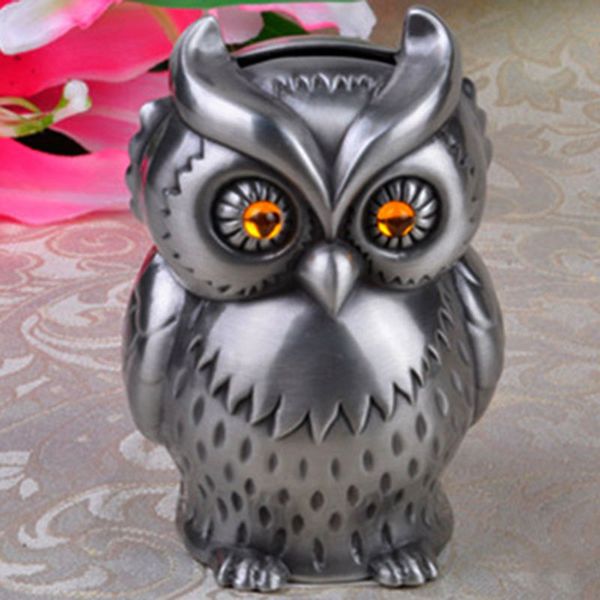 Piggy Bank New Owl Shaped Figurine Piggy Bank Money Box Metal Coin Saving Box