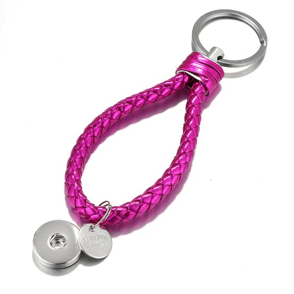 

10pcs peach color popular fashion weave pu leather key chains 18mm snap button keychain jewelry for men women 18colors key rings, Slivery;golden