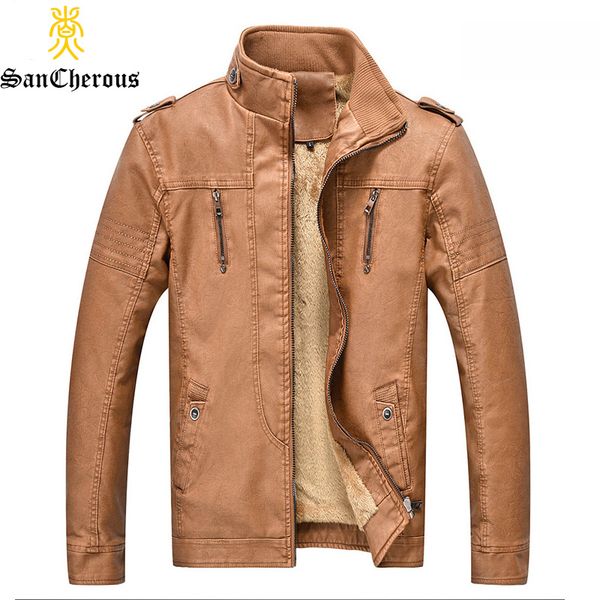 

2018 new men leather jacket fleece casual men winter thick pu leather winter coat size m-3xl, Black;brown
