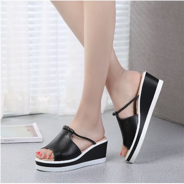Femmes Dames Forme Acheter Sandales Yangqianbing 2018 Pantoufles Sandales Talons Cristal Sabots Compensées En Toe Peep Femmes Mules Plate Élégant Cuir FJl3KTc1