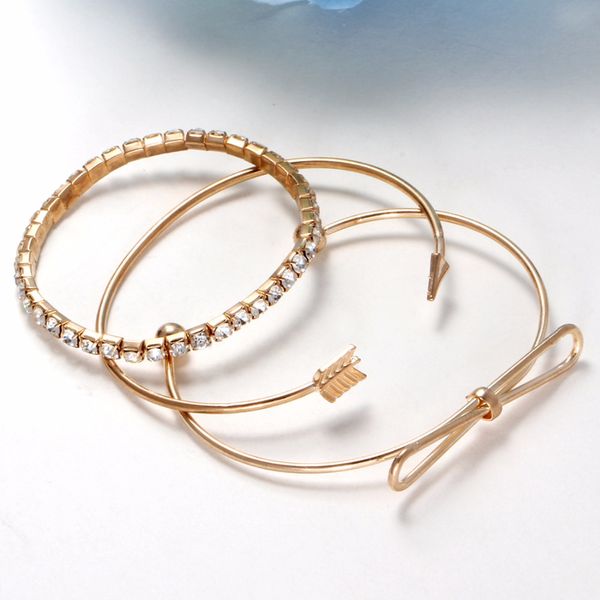 

gold color 3pcs/set arrow cuff bangles bracelets for women full crystal elastic bracelet wristband for women, Black