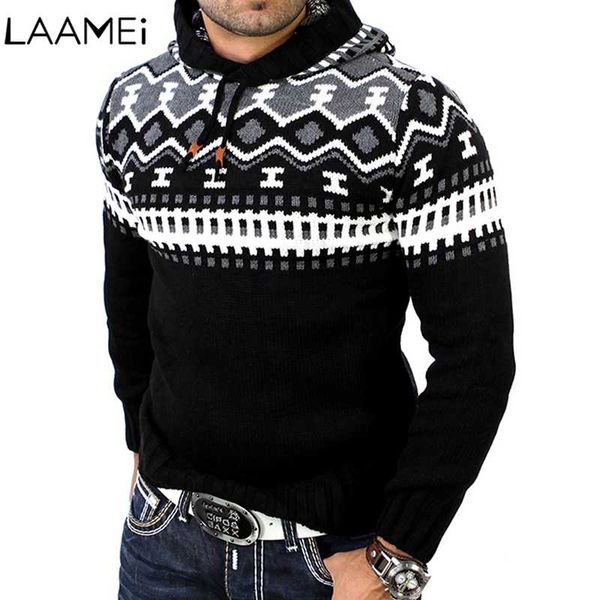 

laamei personality hooded sweatshirts men stitching slim knitted men sweatshirts hit color men's fashion sweatshirt streetwear, Black