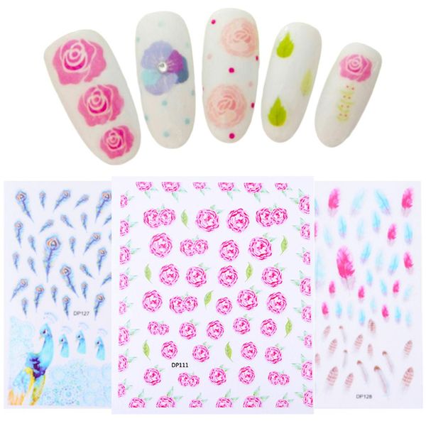 

1pcs 3d animal cute adhesive nail art stickers flower sakura daisy cuty cat doggy nails art decals manicure beauty feather tips, Black