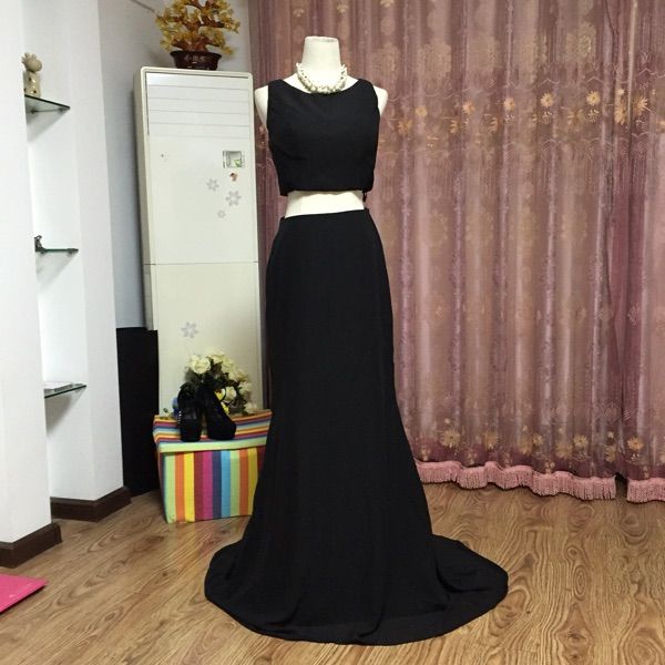 

2 pieces prom dresses with jewel neck black party dresses floor length prom gown real p