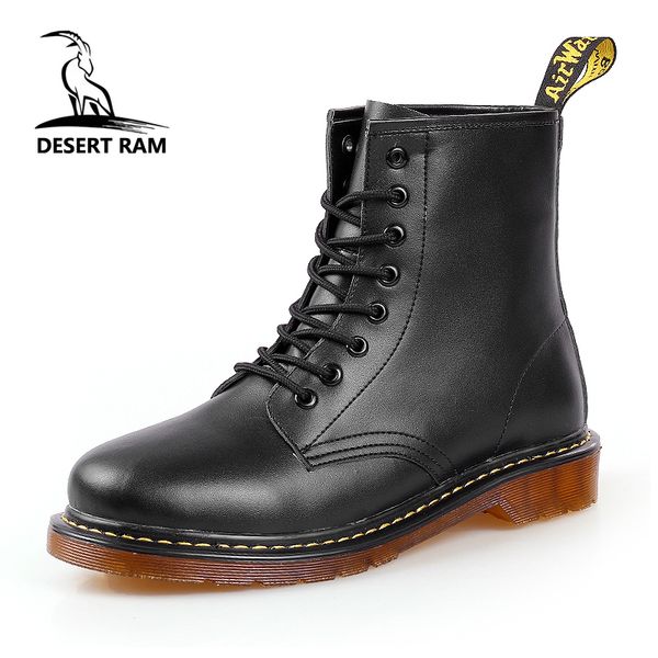 

desert ram brand men's boots martens leather winter warm shoes motorcycle mens ankle boot doc martins autumn men oxfords shoe, Black