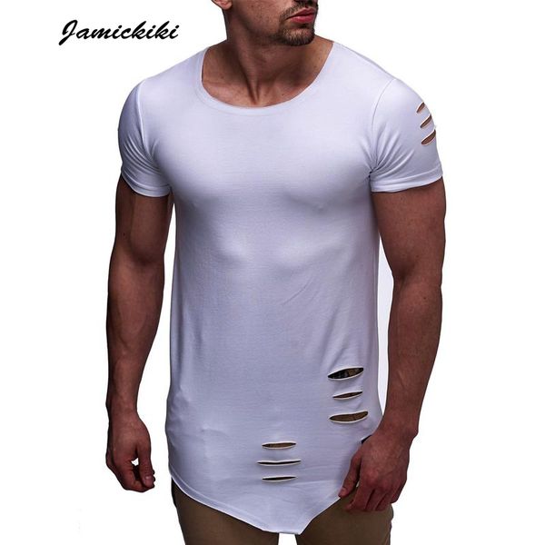 

O-Neck Men 'S Hip Hop Clothing Streetwear Male Ripped Hole Design T -Shirt High Street Summer O -Neck Slim Fit Tops Tees Print
