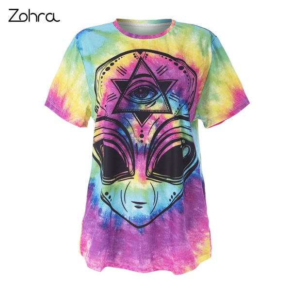 

O-Neck Women Short Sleeve T Shirt Colored Alien Printing Tee Shirt Fashion Casual T -Shirt Female Fashion Hot New Tops