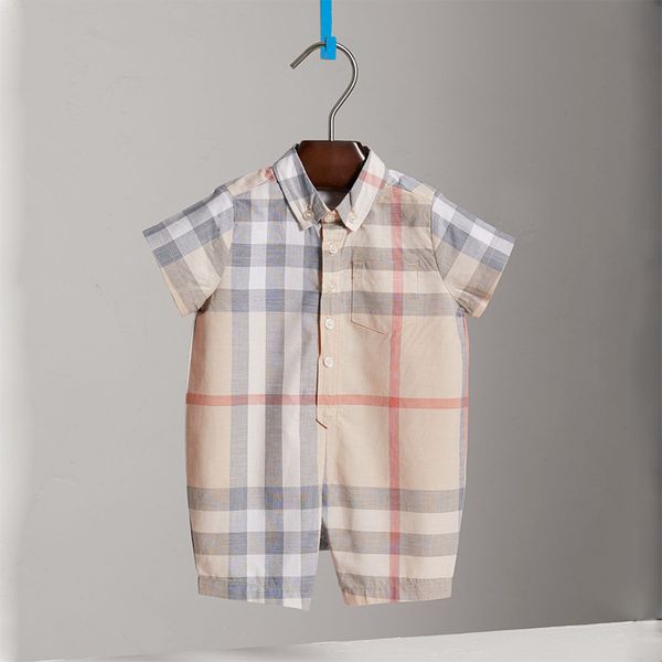 

2018 summer short romper new cotton breathable plaid clothes for infant boy girl classic england style fashion baby clothing, Blue