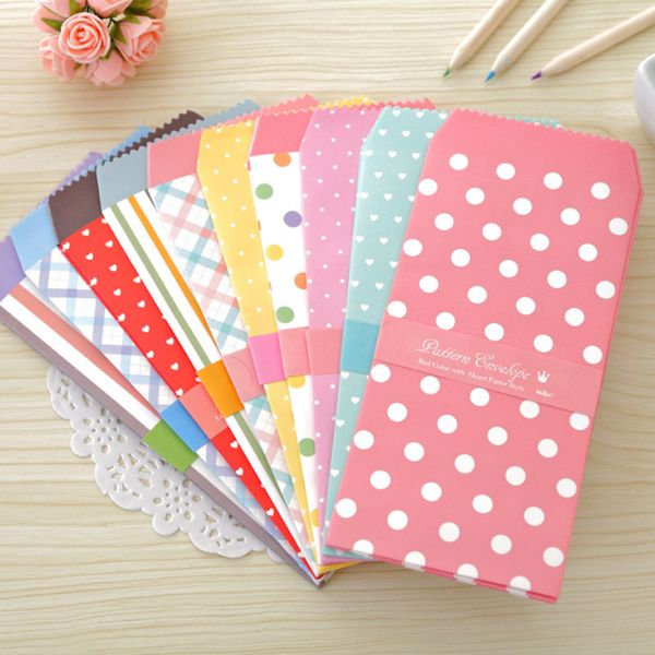 

craft paper envelope 20pcs dots striped paper gift envelope for card letter 10 patterns mix 19.5x8.5cm (7.67x3.34inch