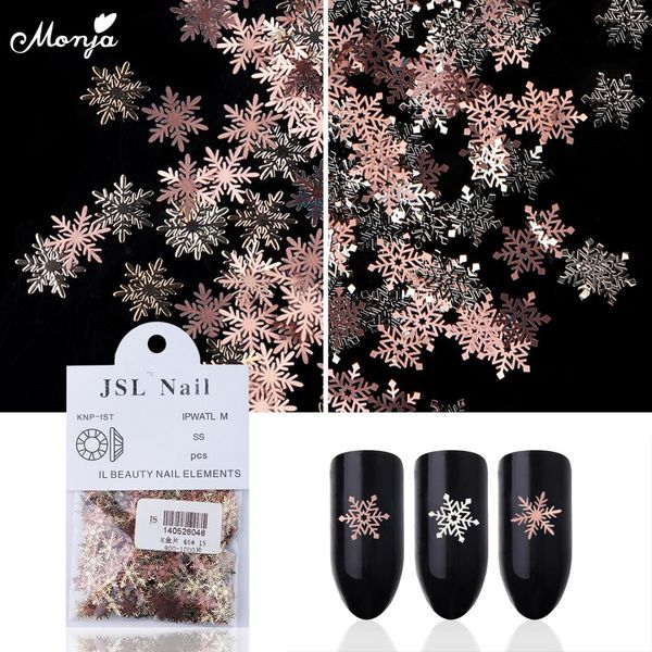 

monja 6/7mm nail art christmas gold copper snowflake glitter sequins mixed style decals 3d diy manicure decoration accessories, Silver;gold