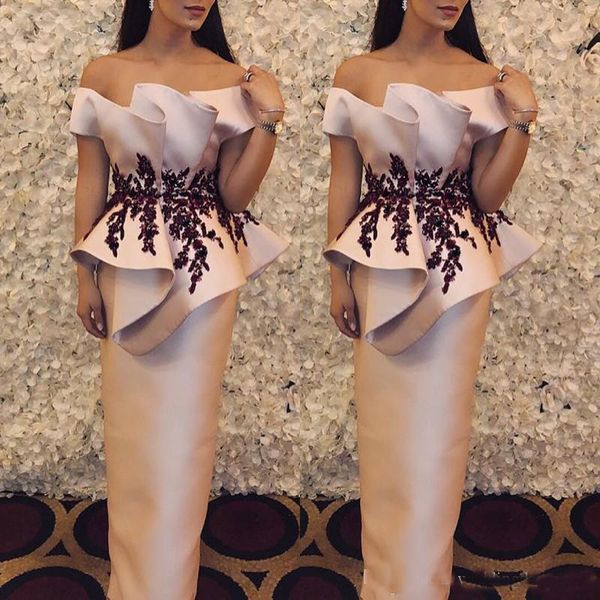 

Modest Evening Dresses Long 2018 Peplum Satin Lace Saudi African Vestidos De Festa Long Party Dress Prom Formal Pageant Celebrity Gowns