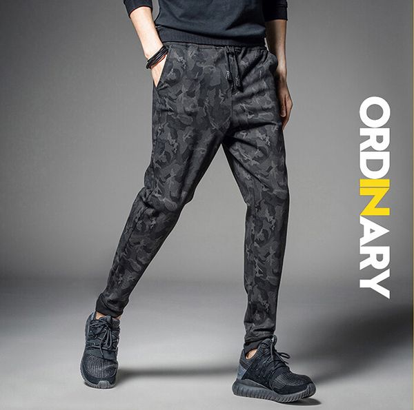 

mens camouflage pencil pants casual slim fit trousers sports pants jogger swearpants male clothing, Black