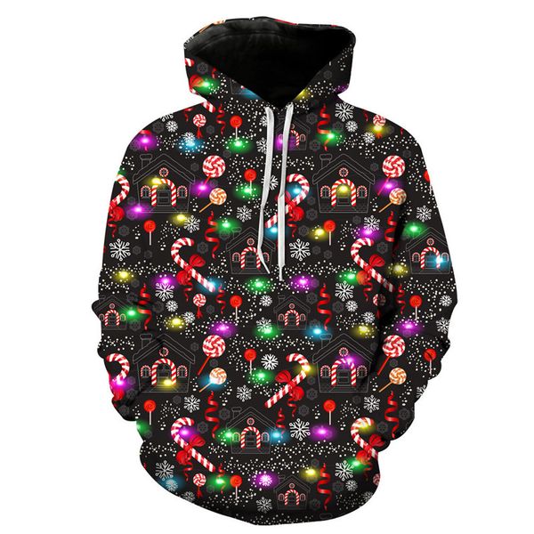 

новейшая мода мужчины / женщины смешные конфеты christma ltest harajuku стиль 3d смешно печатных crewneck толстовка мода повседневная толсто, Black