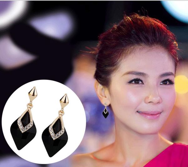 

925 стерлингового серебра уха pin старинные луна длинные серьги для женщин мода капли воды кристалл серьги классический золотой цвет партии, Golden;silver