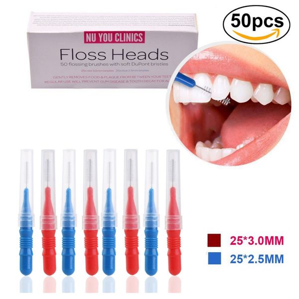 50 unidades / pacote Escova de Dentes Flossing Cabeça Higiene Dental Flosser Interdental Escova Dental Palito Saudável Para Os Dentes Cabeça Escova De Dente
