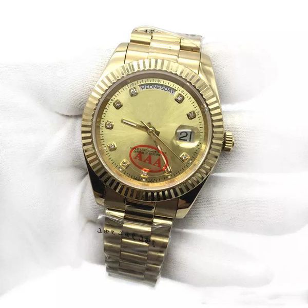 

new mens watch 18k gold president sapphire cystal diamond number men watches automatic mechanical movement male wrist watch, Slivery;brown