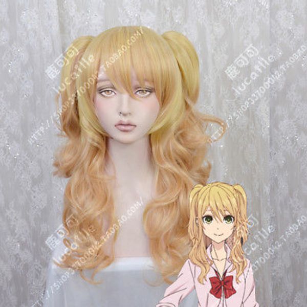 

citrus yuzu aihara 60cm long wavy blonde and linen orange ombre cosplay hair wig, Black;brown
