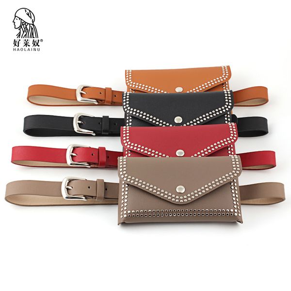 

high-quality leather waist packs women fanny pack rivet waist belt bag travel pack small phone pouch bum bags wholesale